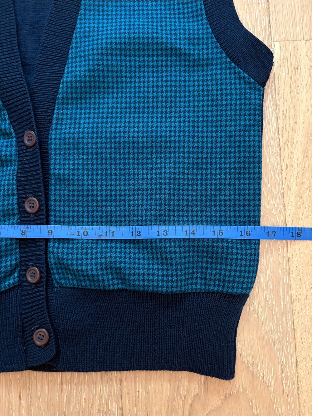 Pendleton Vintage Navy Navy/Turquoise  Blue Houndstooth Check Sweater Vest Sz S - Picture 6 of 8